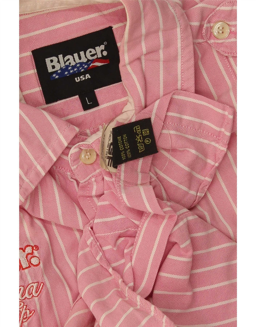 Мужская рубашка Blauer с коротким рукавом и рисунком в большую розовую полоску из хлопка