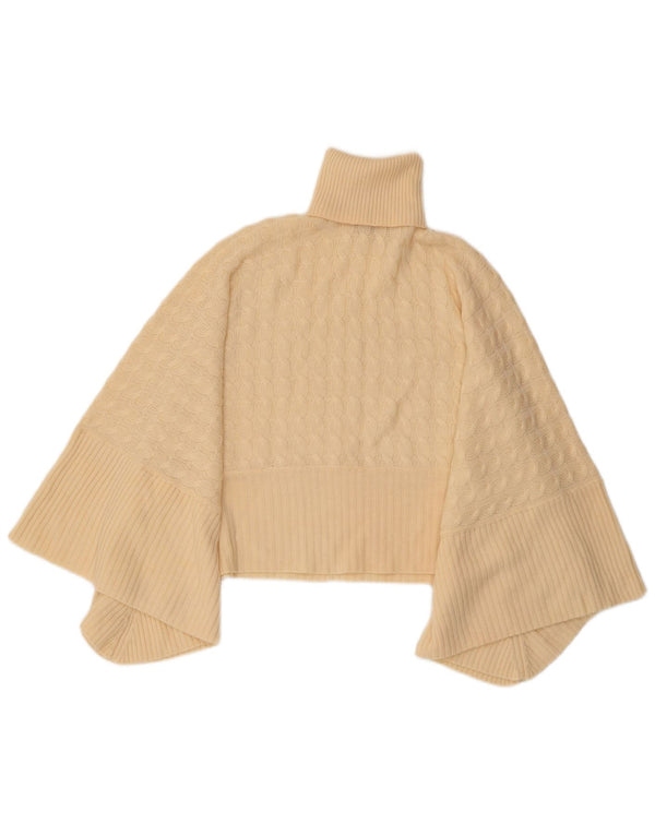 MAX MARA Womens Roll Neck Poncho Jumper UK 10 Small Beige Virgin Wool