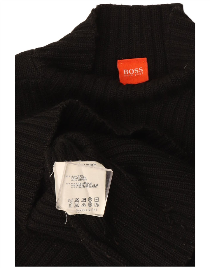 Мужской джемпер с высоким воротником Hugo Boss, большой черный шерстяной свитер