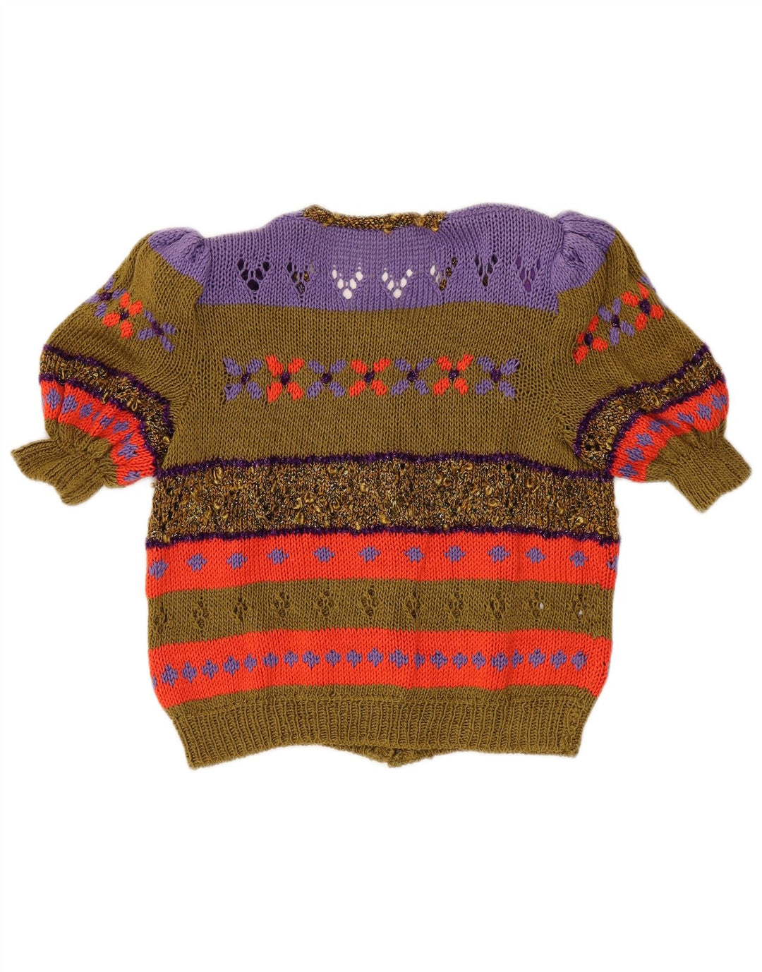 Винтажный женский кардиган с короткими рукавами, Великобритания, 14, средний цвет хаки, цветные блоки