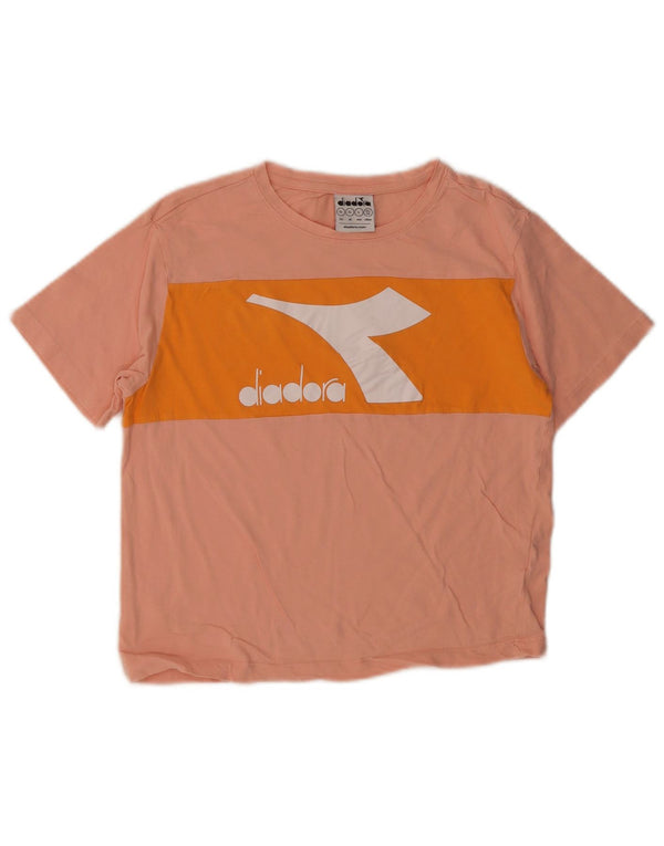 Diadora Girls Graphic T-Shirt Top 11-12 Years XL Pink Colourblock
