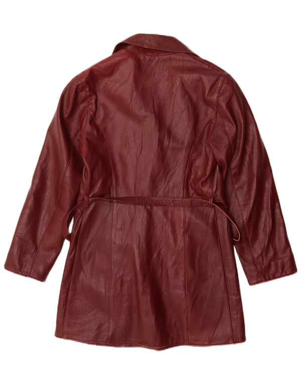 NEW COLLECTION Womens Leather Coat IT 42 Medium Maroon Leather