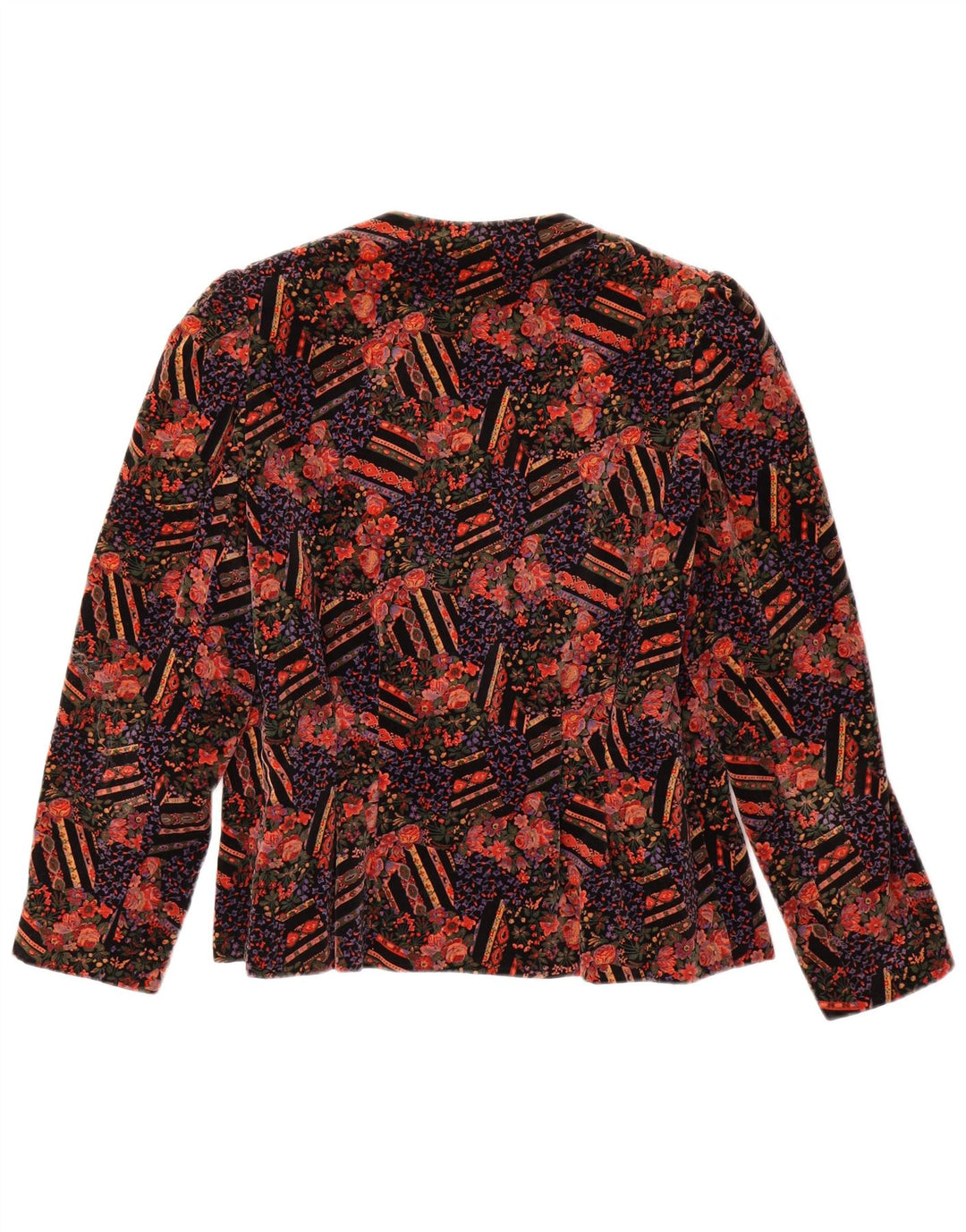ВИНТАЖНЫЙ женский бархатный пиджак на 1 пуговице, Великобритания 14, средний красный с цветочным принтом