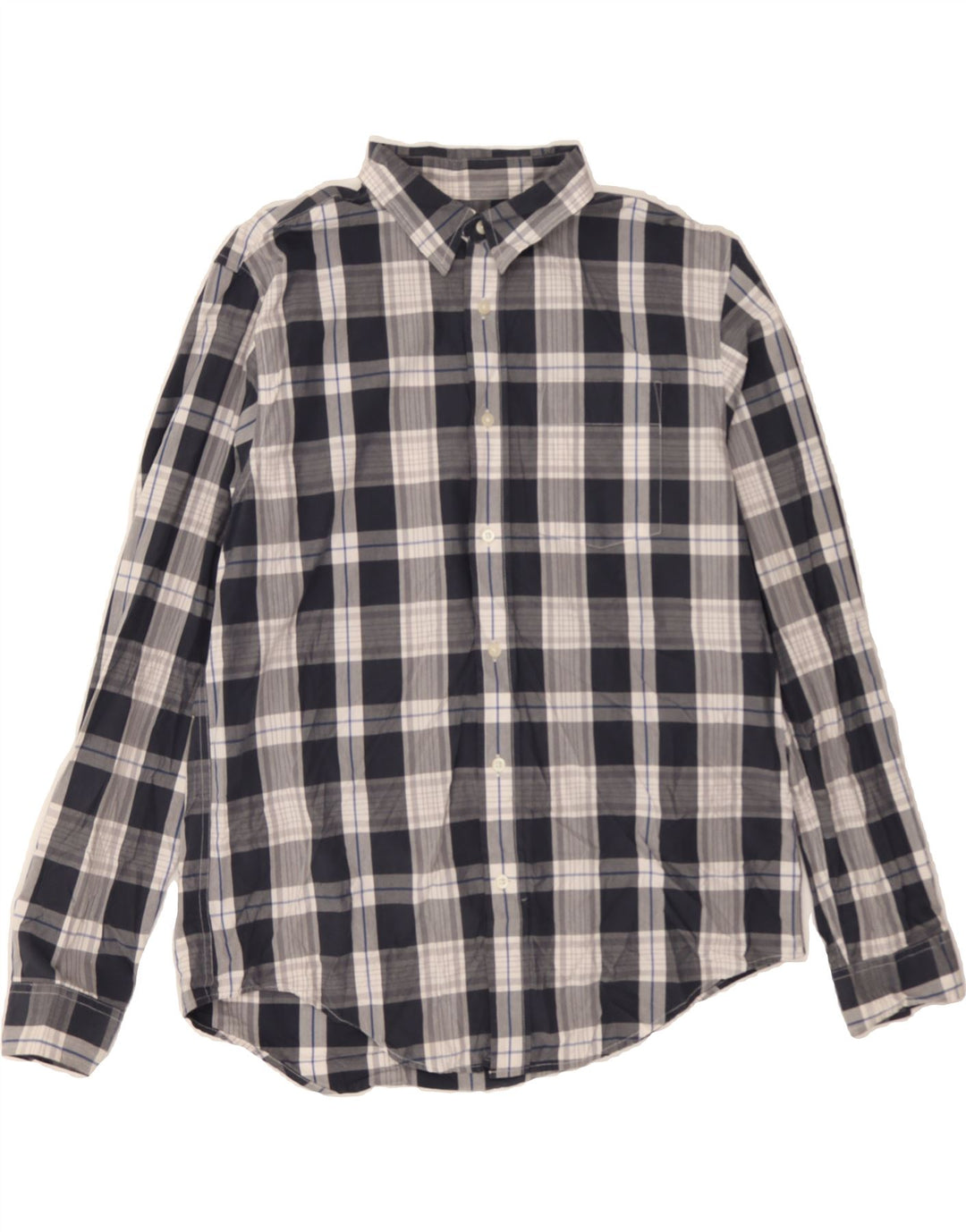 EDDIE BAUER Mens Shirt Large Navy Blue Check Cotton Vintage Eddie Bauer and Second-Hand Eddie Bauer from Messina Hembry 