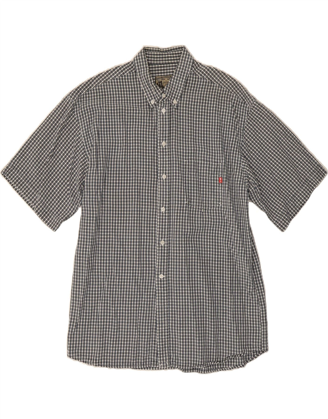JOOP Mens Short Sleeve Shirt XL Navy Blue Check Lyocell Vintage Joop and Second-Hand Joop from Messina Hembry 