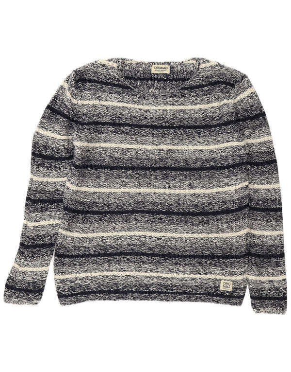 Мужской джемпер с вырезом «лодочкой» Jack & Jones, XL, хлопковый темно-синий в полоску