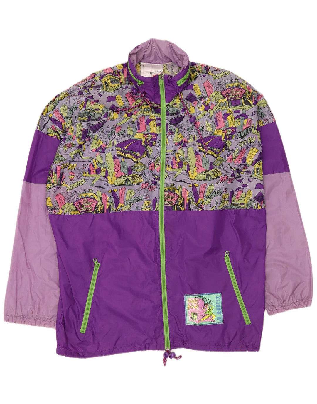 Мужская дождевик свободного покроя J JEANTEX UK 40, большой фиолетовый с цветными блоками