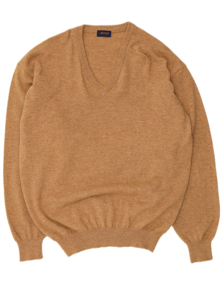 Мужской джемпер с v-образным вырезом Massimo Dutti XL, бежевый, шерсть