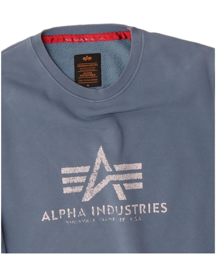 Мужской свитшот с рисунком Alpha Industries, хлопковый джемпер среднего синего цвета