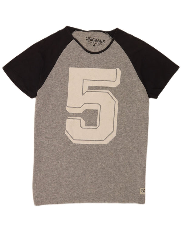 Мужская футболка с рисунком Jack & Jones Top XL, серая, хлопок с цветными блоками