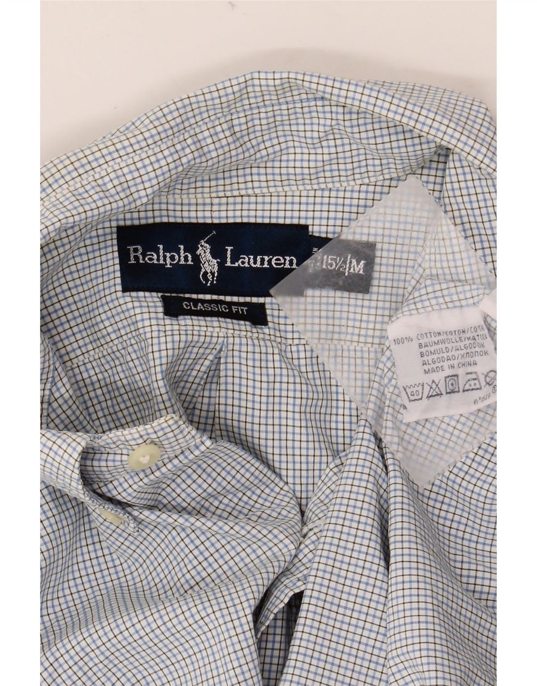 Мужская рубашка RALPH LAUREN, размер 15, 1/2, средний синий, хлопок в мелкую клетку