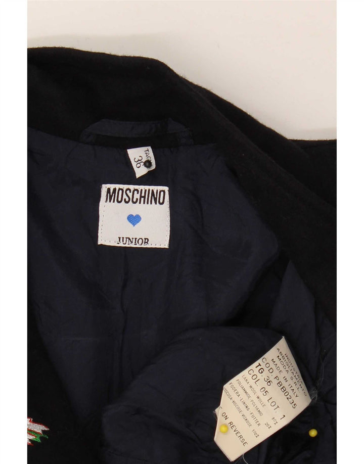 Moschino Двубортный пиджак для девочек 7-8 лет Темно-синий шерстяной пиджак