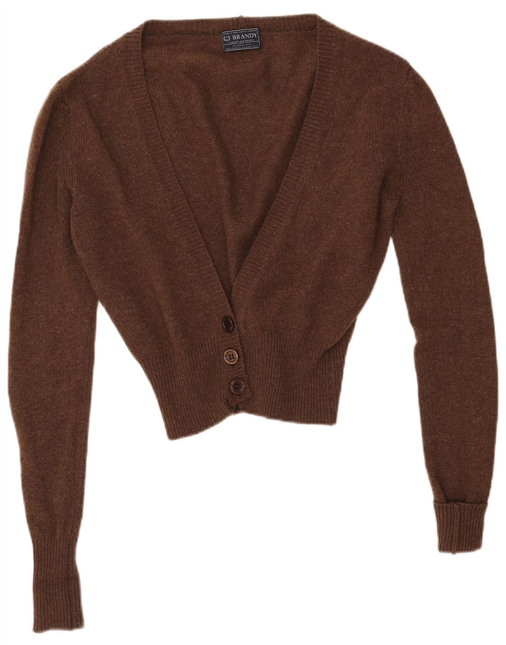 ВИНТАЖНЫЙ женский укороченный кардиган-свитер UK 14, средний коричневый цвет из овечьей шерсти