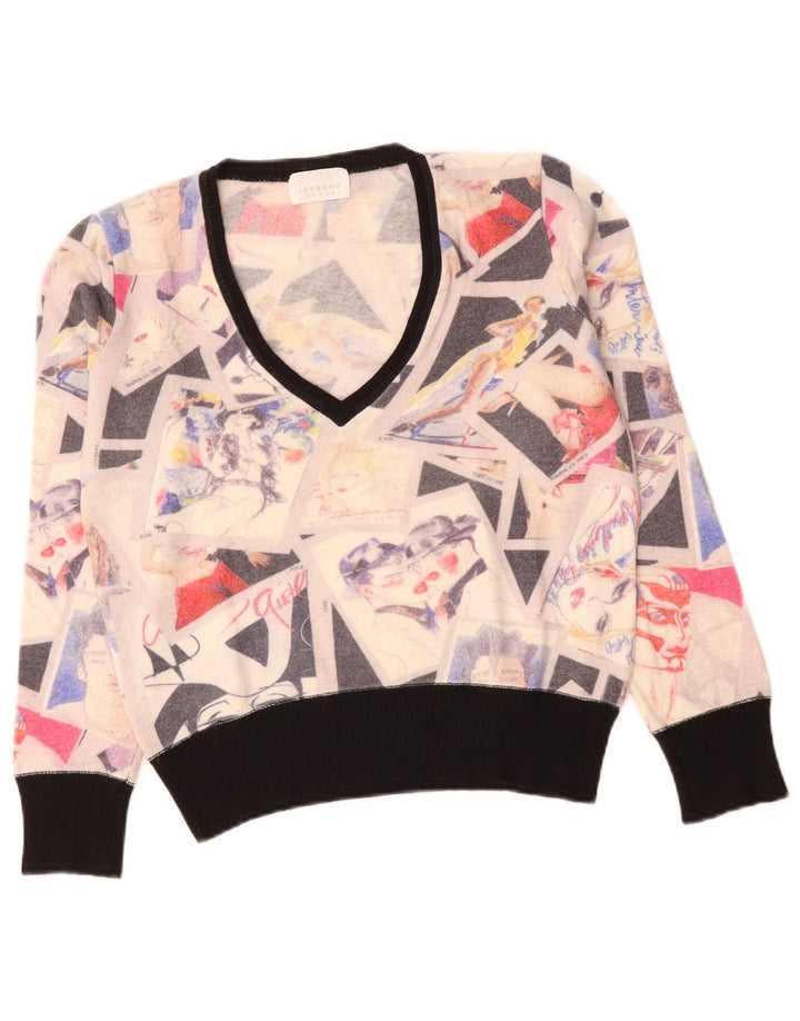 Женский укороченный джемпер с v-образным вырезом Iceberg IT 46, большой с белыми цветными блоками