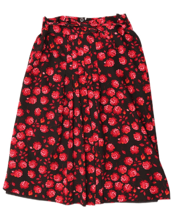Винтажная женская юбка-трапеция W28, средний красный с цветочным принтом