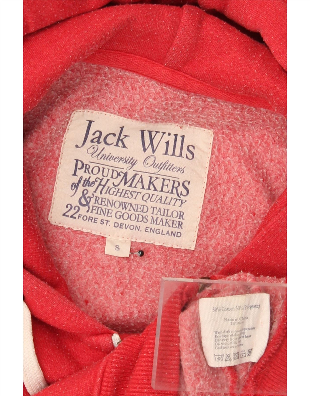 Мужской свитер с капюшоном и молнией Jack Wills, маленький красный, хлопковый