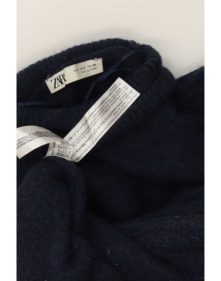 Женский удлиненный джемпер с высоким воротником Marks & Spencer UK 10, маленький темно-синий B