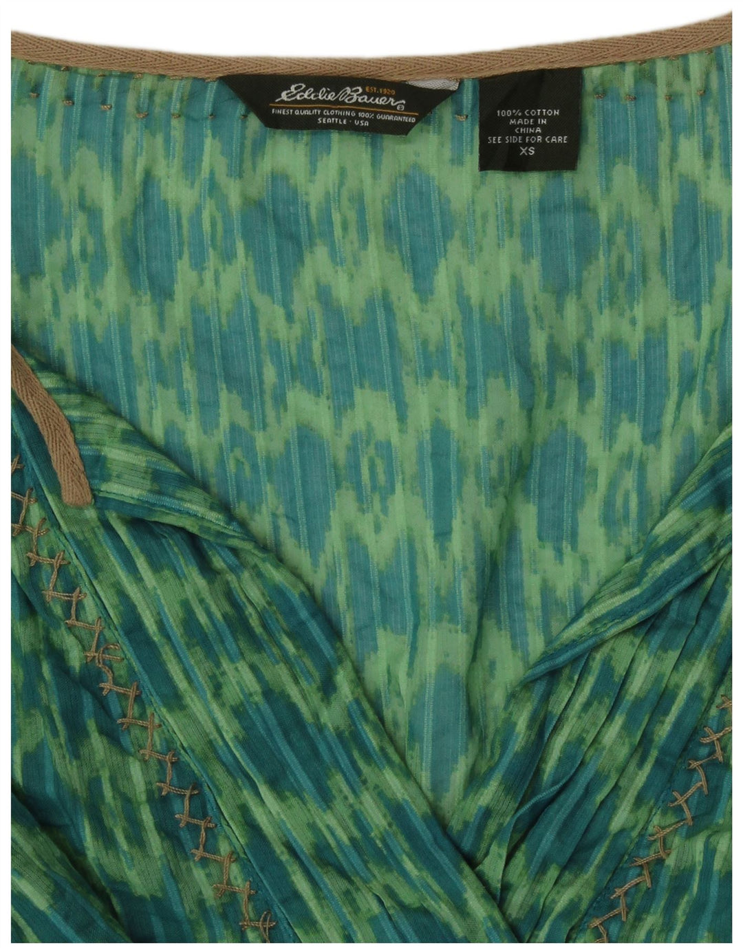 Eddie Bauer Женская туника свободного кроя с рукавом 3/4, Великобритания, 6 XS, зеленый икат, хлопок