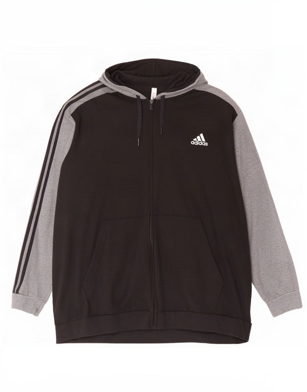 Мужской свитер с капюшоном на молнии Adidas 4XL, черный, хлопок с цветными блоками