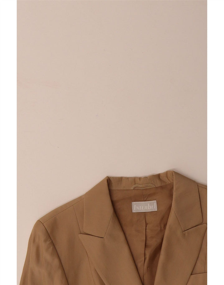 VINTAGE Womens Longline 3 Button Blazer Jacket UK 10 Small Brown Acetate