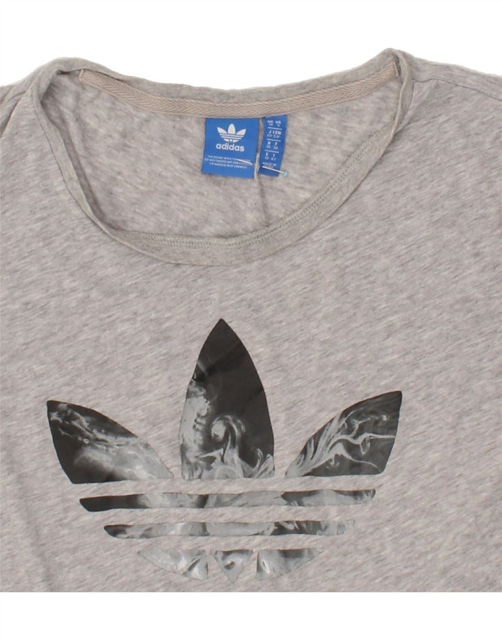 ADIDAS Womens Graphic T-Shirt Top UK 10 Small Grey Vintage Adidas and Second-Hand Adidas from Messina Hembry 