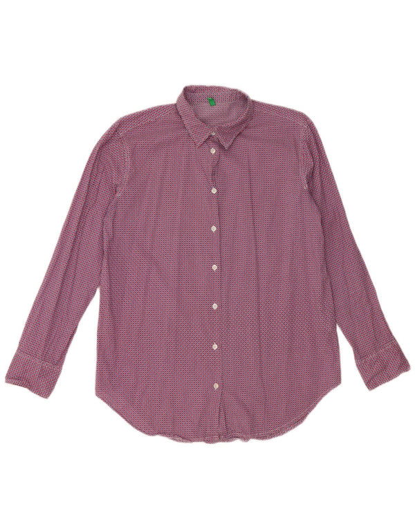 BENETTON Женская рубашка оверсайз UK 6 XS Красная хлопковая с геометрическим рисунком