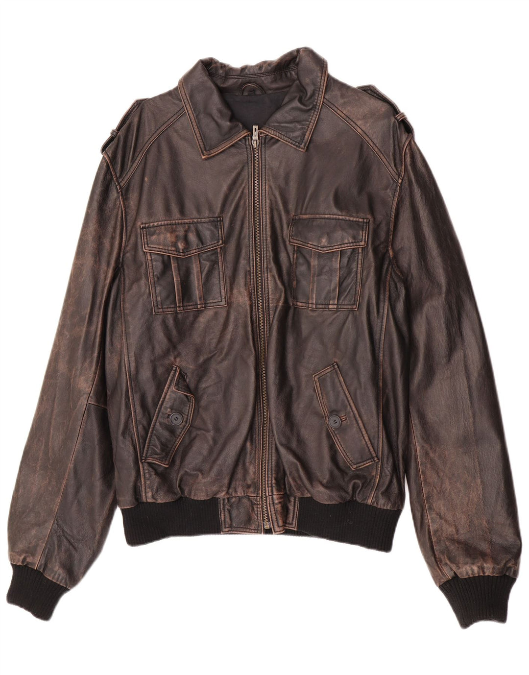 ENJOY Мужская кожаная куртка в стиле милитари UK 42 XL Коричневая кожаная