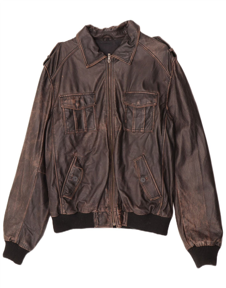 ENJOY Мужская кожаная куртка в стиле милитари UK 42 XL Коричневая кожаная