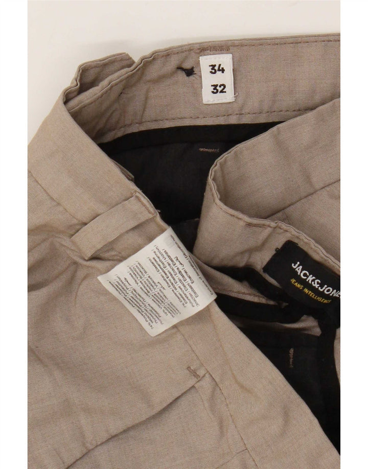 Мужские зауженные брюки-чиносы Jack & Jones W34 L32 бежевого цвета из полиэстера