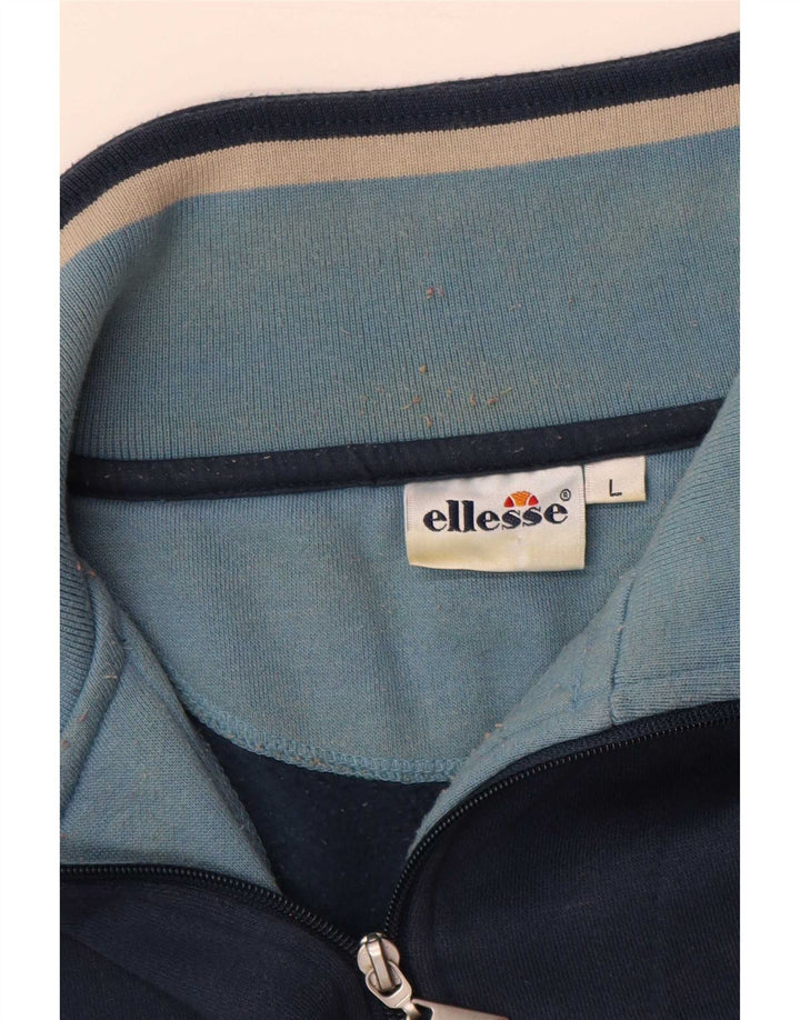 Ellesse Мужской свитшот с воротником на молнии, большой темно-синий хлопковый джемпер