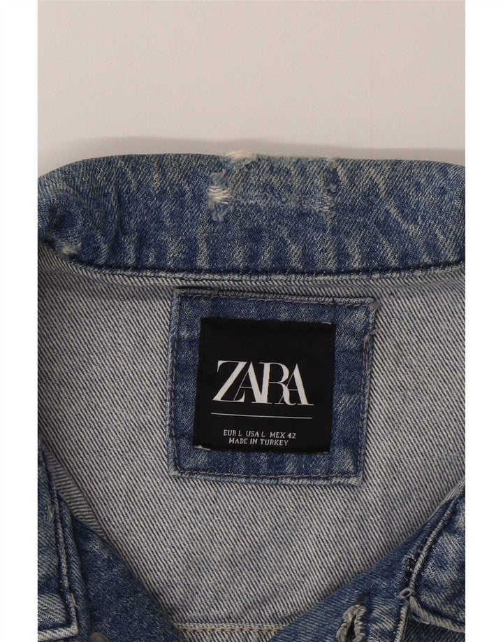 Мужская джинсовая куртка Zara Artist Graphic Distressed UK 42, большая синяя пэчворк