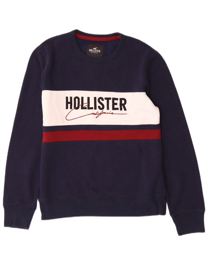 Мужской свитшот с графическим рисунком Hollister, средний темно-синий с цветными блоками