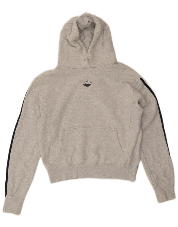 Женский укороченный джемпер с капюшоном Adidas UK 14, хлопок среднего серого цвета