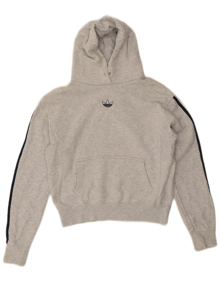 Женский укороченный джемпер с капюшоном Adidas UK 14, хлопок среднего серого цвета