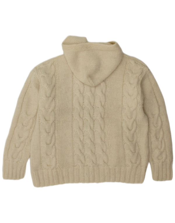 Vintage Mens Hooded Cardigan Sweater Large Off White Wool