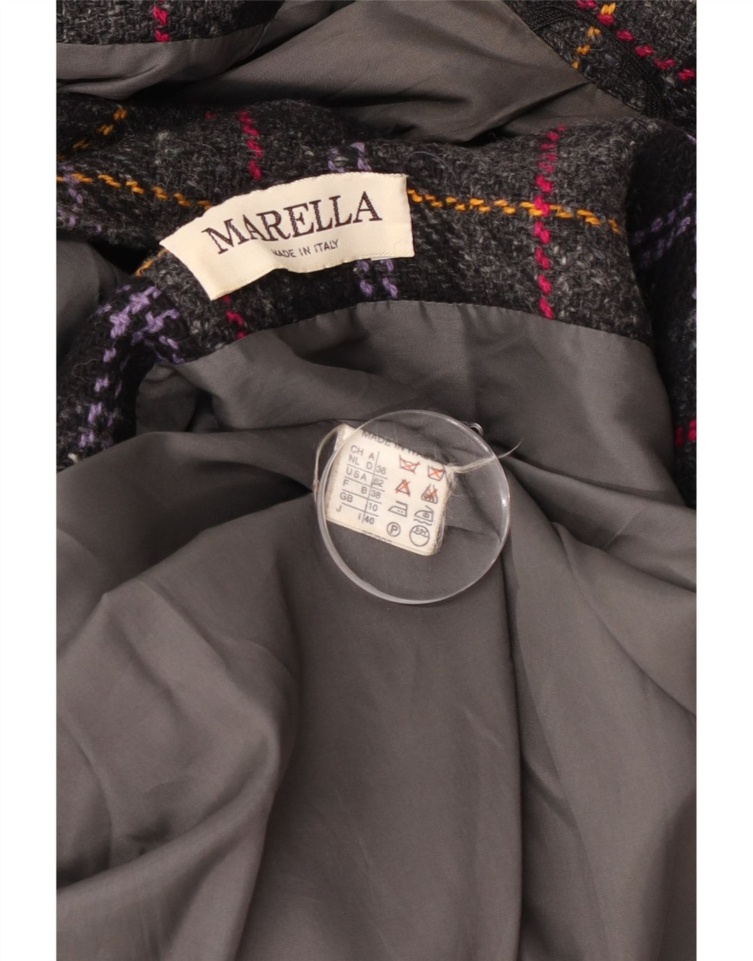 Женское двубортное пальто оверсайз Marella UK 10, маленькая серая клетка