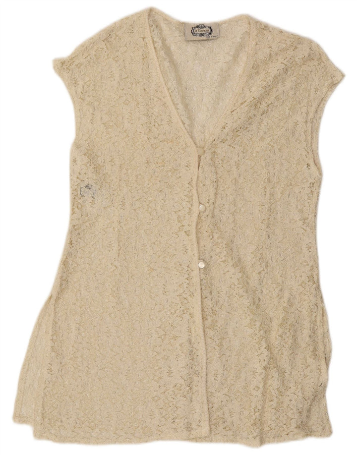 LA SIRENETTA Женская Блузка-Рубашка Без Рукавов UK 14 Средний Белый Вискоза