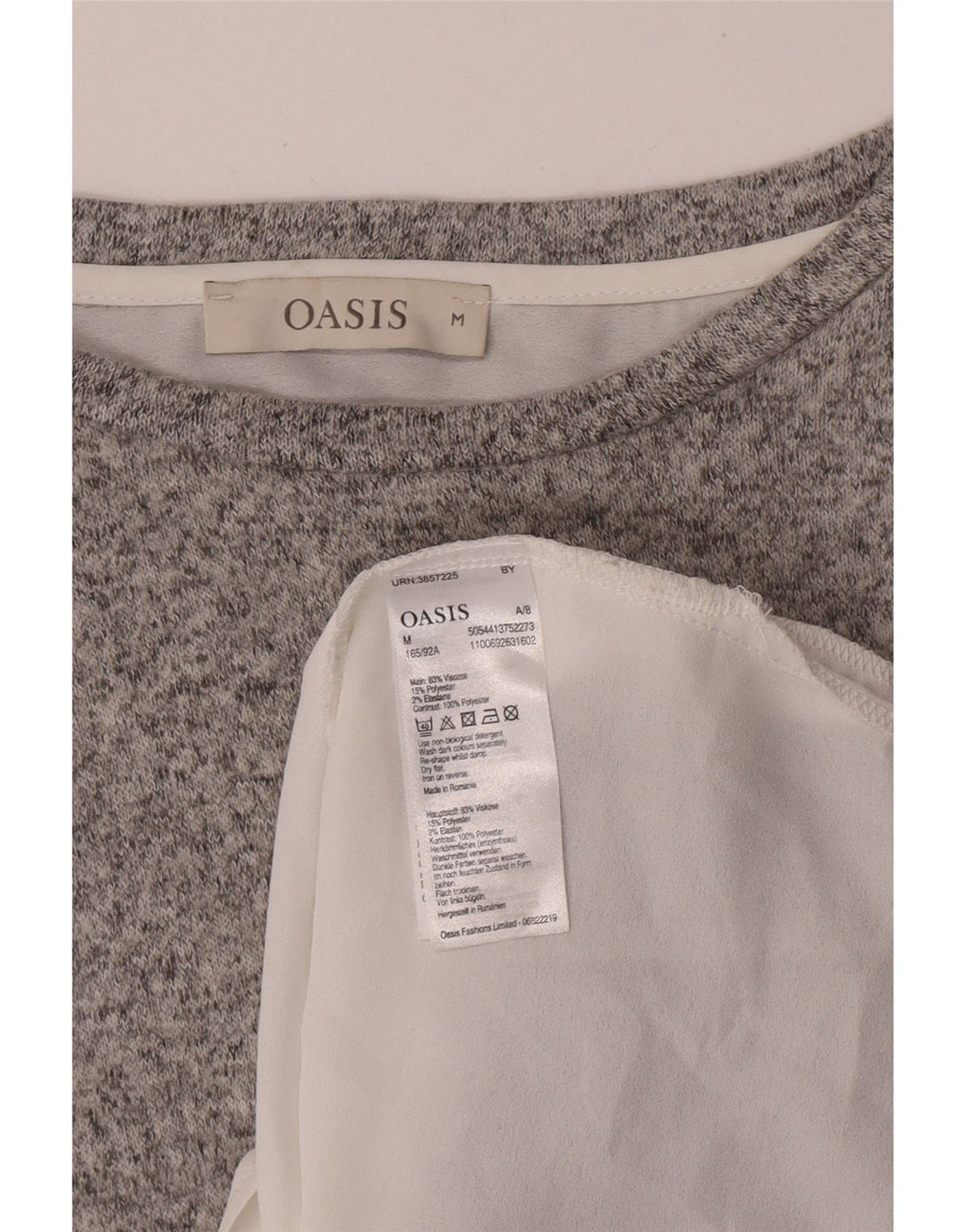 Женский топ Oasis с длинным рукавом UK 14, вискоза среднего серого цвета с цветными блоками