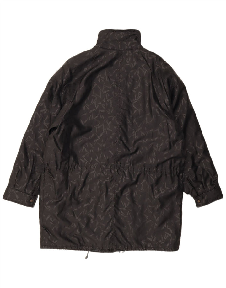 Винтажное женское пальто-ветровка оверсайз IT 42, средний черный с геометрическим узором