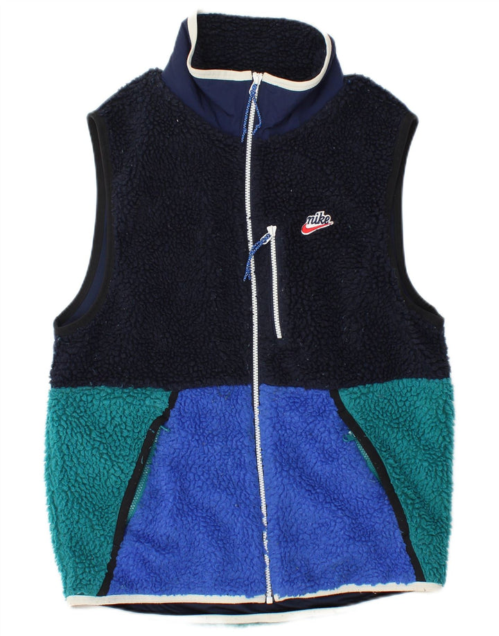 Мужской флисовый жилет NIKE UK 36, маленький темно-синий, полиэстер с цветными блоками, спортивные