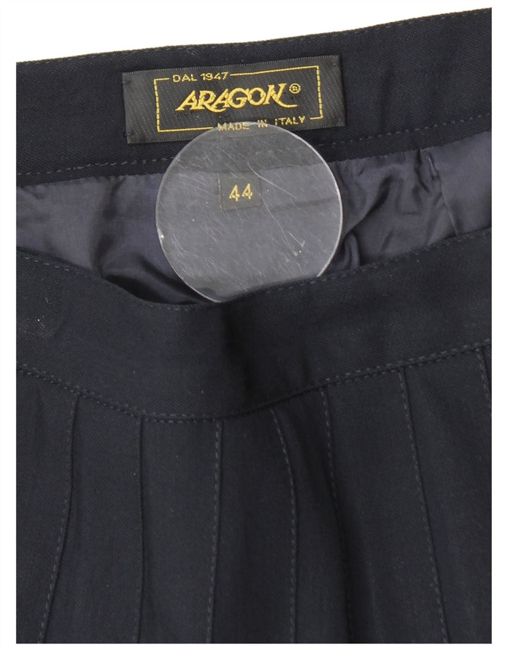 ВИНТАЖНАЯ женская плиссированная юбка IT 44 Medium W28 Темно-синяя шерсть из натуральной шерсти