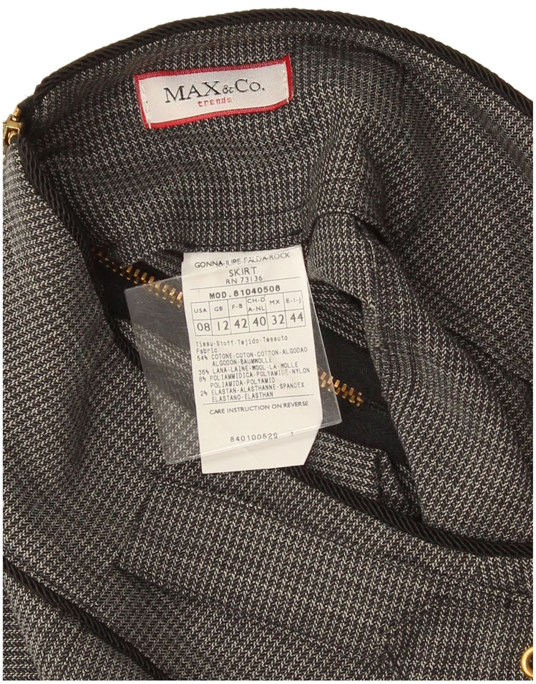 Женская прямая юбка Max & Co. UK 12, средний W32, серый хлопок с узором «гусиные лапки»
