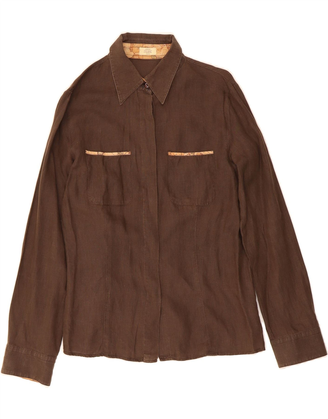 ALVIERO MARTINI Womens Shirt UK 14 Medium Brown Vintage ALVIERO MARTINI and Second-Hand ALVIERO MARTINI from Messina Hembry 