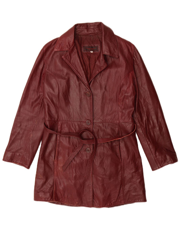 NEW COLLECTION Womens Leather Coat IT 42 Medium Maroon Leather
