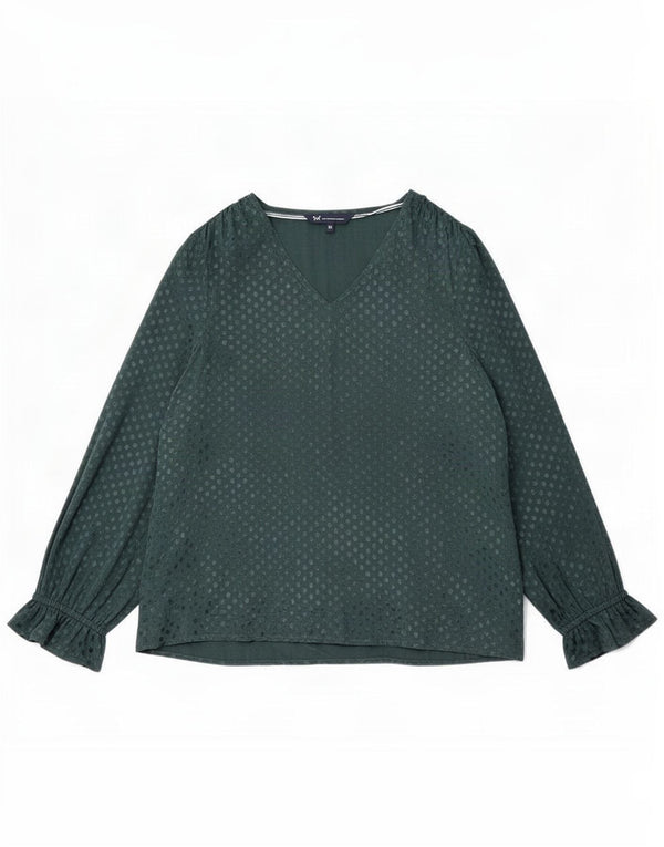 Crew Clothing Женская блузка с длинным рукавом, топ UK 12, средний зеленый горошек