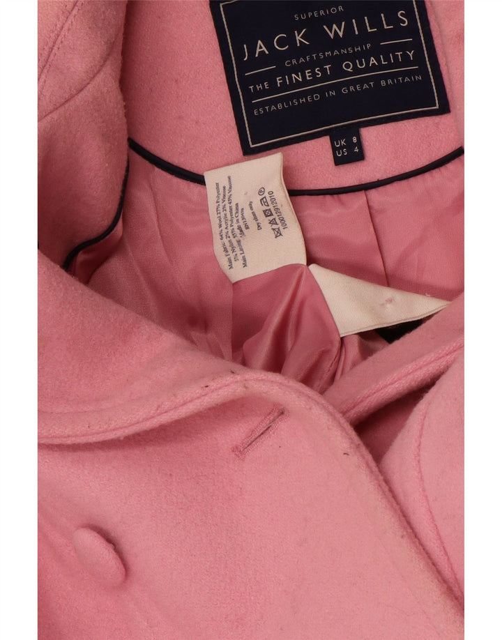 JACK WILLS Женское двубортное пальто UK 8 маленькое розовое из шерсти
