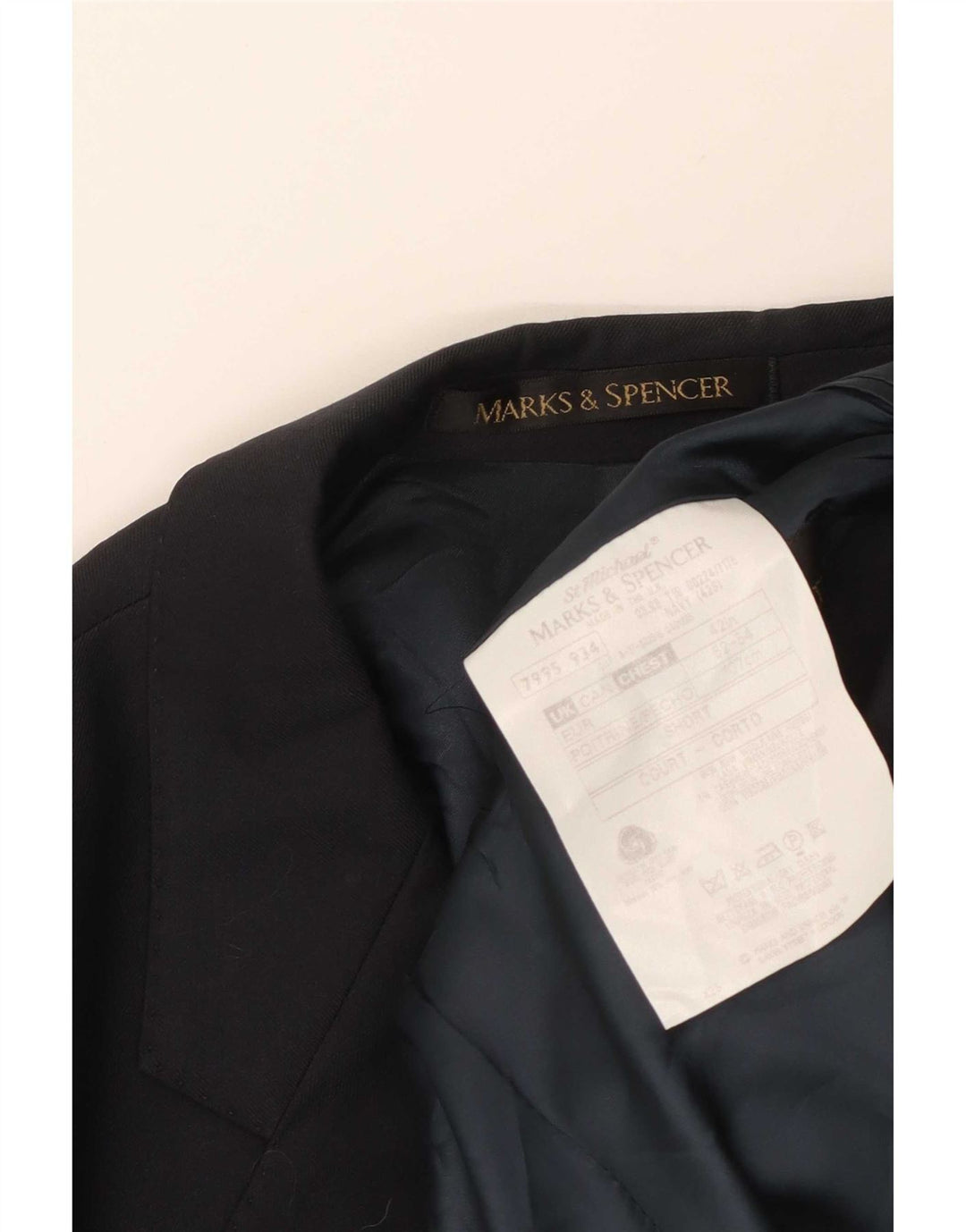 Мужской короткий пиджак на двух пуговицах Marks & Spencer, большой темно-синий шерстяной пиджак