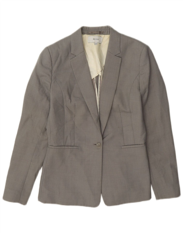 Reiss Womens 1 Button Blazer Jacket UK 10 Small Grey Wool