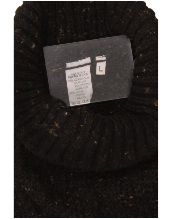 ВИНТАЖНЫЙ мужской джемпер с высоким воротником, большой черный акрил в крапинку