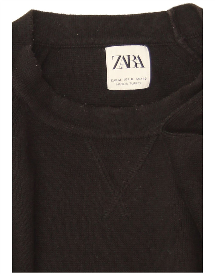Женский свободный джемпер с круглым вырезом Zara UK 14, хлопковый средний черный цвет